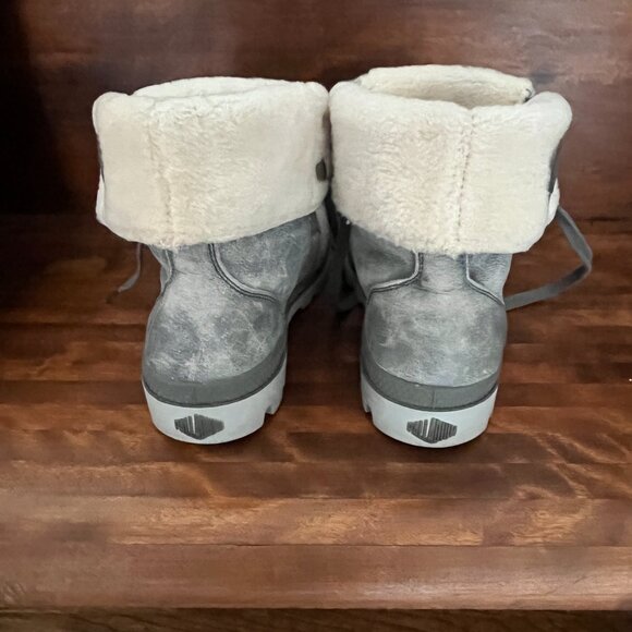 Palladium Women's Baggy High Top Lace Up Leather Distressed Grey Sherpa Size 10 - Picture 3 of 10